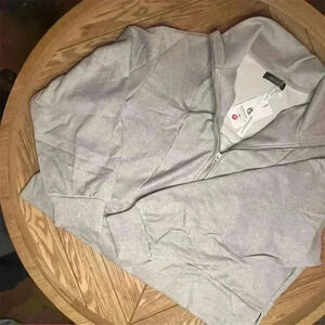 MEROKEETY Grey Ribbed Quarter Zip Pullover Sweatshirt Athletic Casual XL